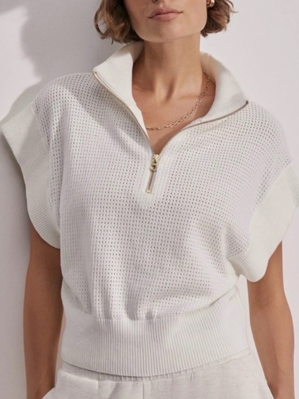 Varley Fulton Cropped Knit Half-Zip White XS